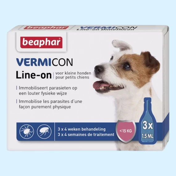 Beaphar Vermicon Line-On rácsepegtető kutyáknak 15 kg alatt bolha és kullancs ellen 3x1,5 ml